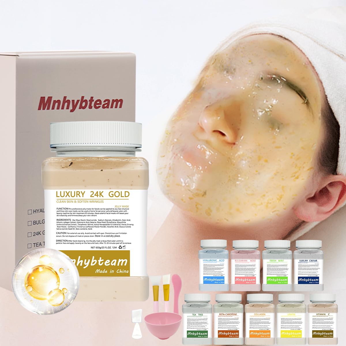 Mnhybteam Jelly Masks For Facials Professional, hydrojelly Mask SkinCare Spa Face Mask Gel Powder Hydrating & Deeply Purifying hydrojelly Mask Spa Set, (Bulgarian Rose Pack of 1), 23 Fl Oz