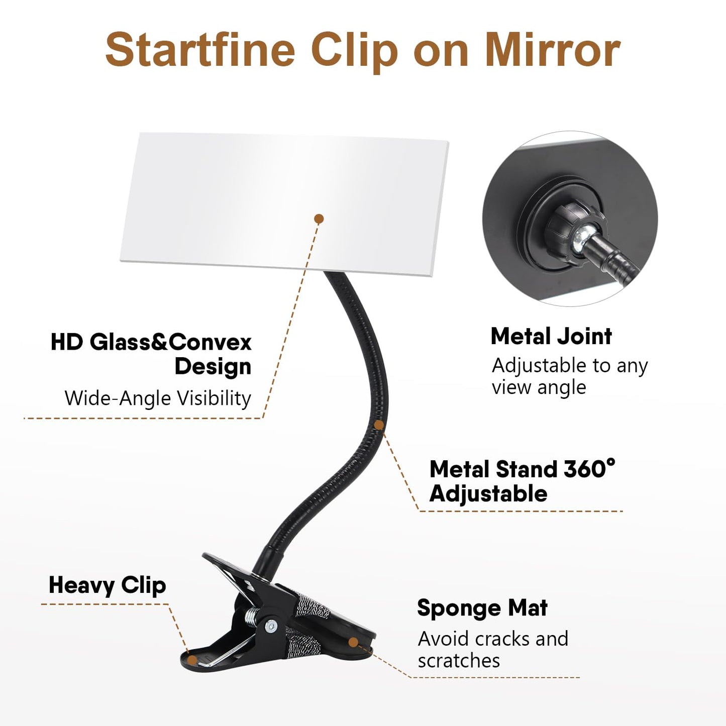 StartFine Clip-on Mirror for Desk Convex Rear View Mirror Office Cubicle for Personal Safety Monitor Computer to See Behind You Flexible Gooseneck Rectangle 6.69"x2.95" Frameless