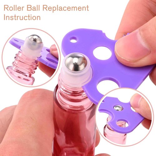 PrettyCare 10 ml Roller Bottles for Essential Oils (Rose Glass, 24 Pack, 4 Extra Roller Balls, 48 Labels, Opener, 2 Funnels, 2 Droppers Essential Oil Roller Bottles for body oil perfume