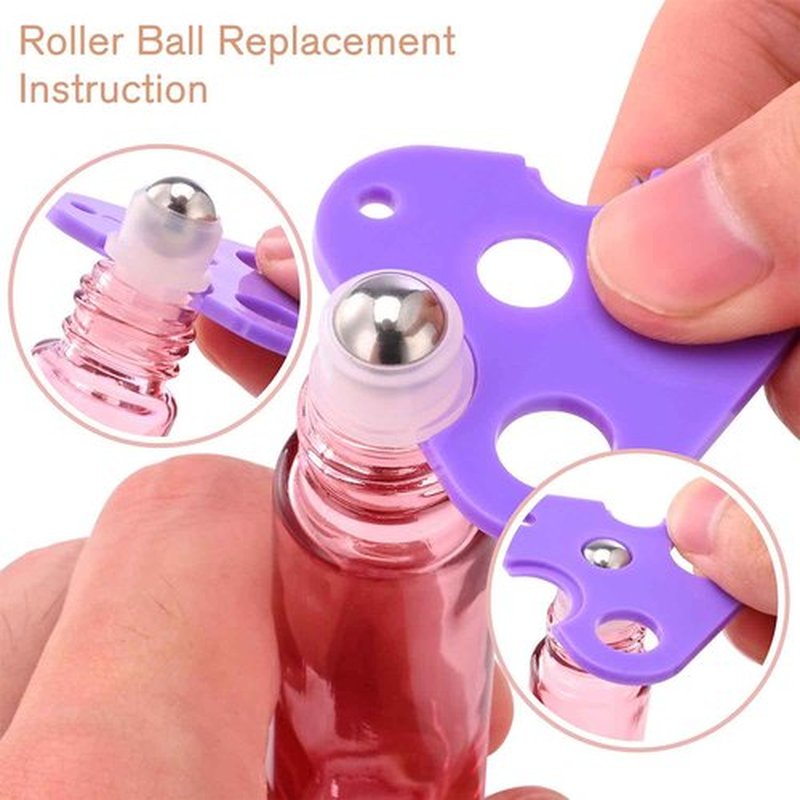 PrettyCare 10 ml Roller Bottles for Essential Oils (Rose Glass, 12 Pack, 2 Extra Roller Balls, 24 Labels, Opener, 2 Funnels Essential Oil Roller Bottles for body oil perfume