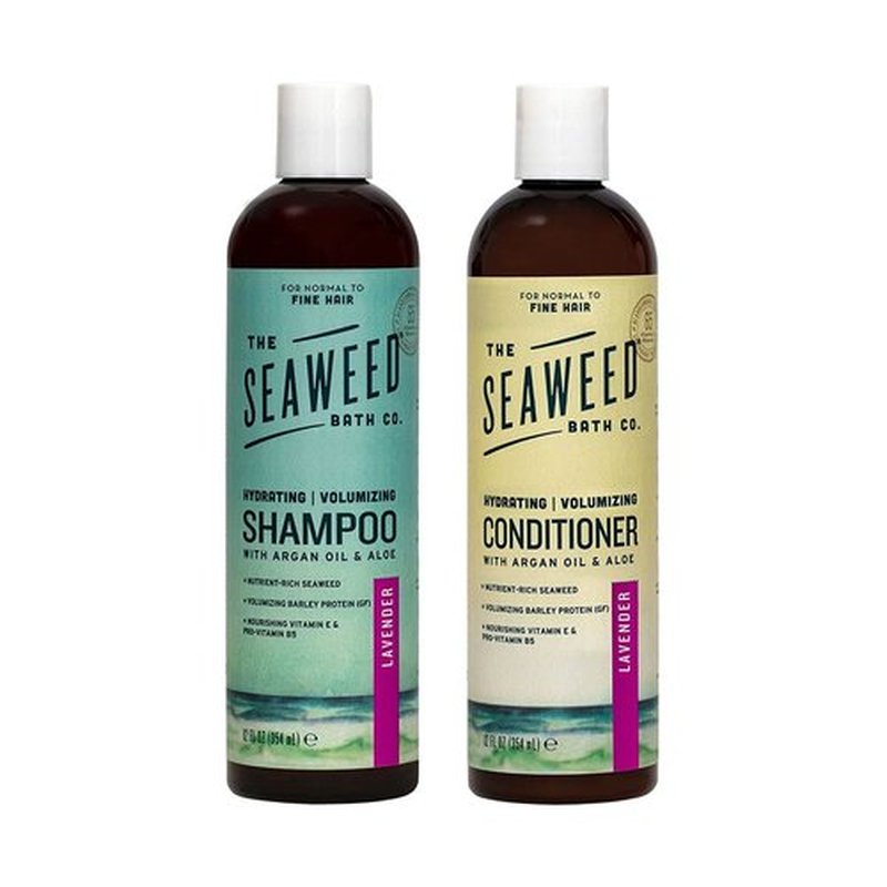 The Seaweed Bath Co. Volumizing Shampoo and Conditioner, Lavender, Natural Organic Bladderwrack Seaweed, Vegan and Paraben Free, 12oz