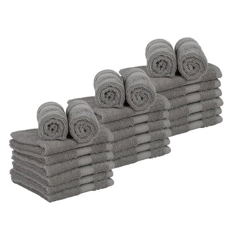 Casa Lino 24 Pack Wash Cloths Set, (12" X12) 100% Cotton wash Cloths, wash Cloths for Your face and Body, Highly Absorbent & fingertip Soft wash Cloths for Your face and Body, Silver