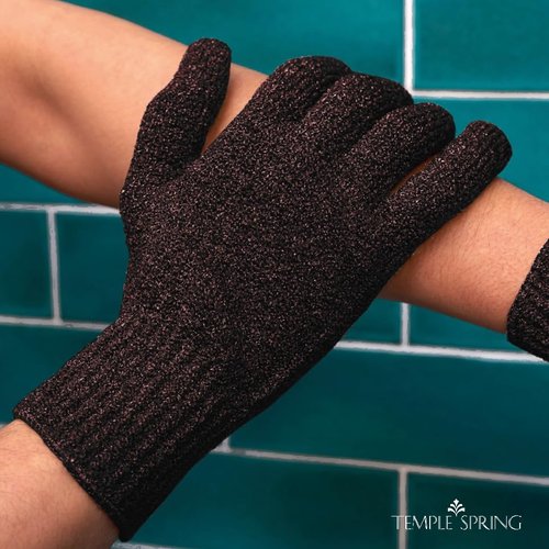 Temple Spring Exfoliating Gloves - Rayon Bamboo Bath/Shower Gloves, Bath Gloves for Shower Exfoliating and Ingrown Hair/Dead Skin Remover - Exfoliator Mitt Scrub Gloves - Coffee XL
