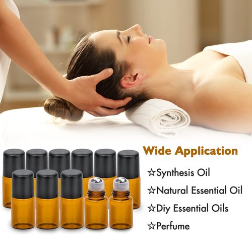 ZEJIA 2ML Essential Oil Roller Bottles, 24 Pack Amber roller bottles for oils, Mini Glass Roll on Bottles with Stainless Steel Roller Balls&2 Droppers