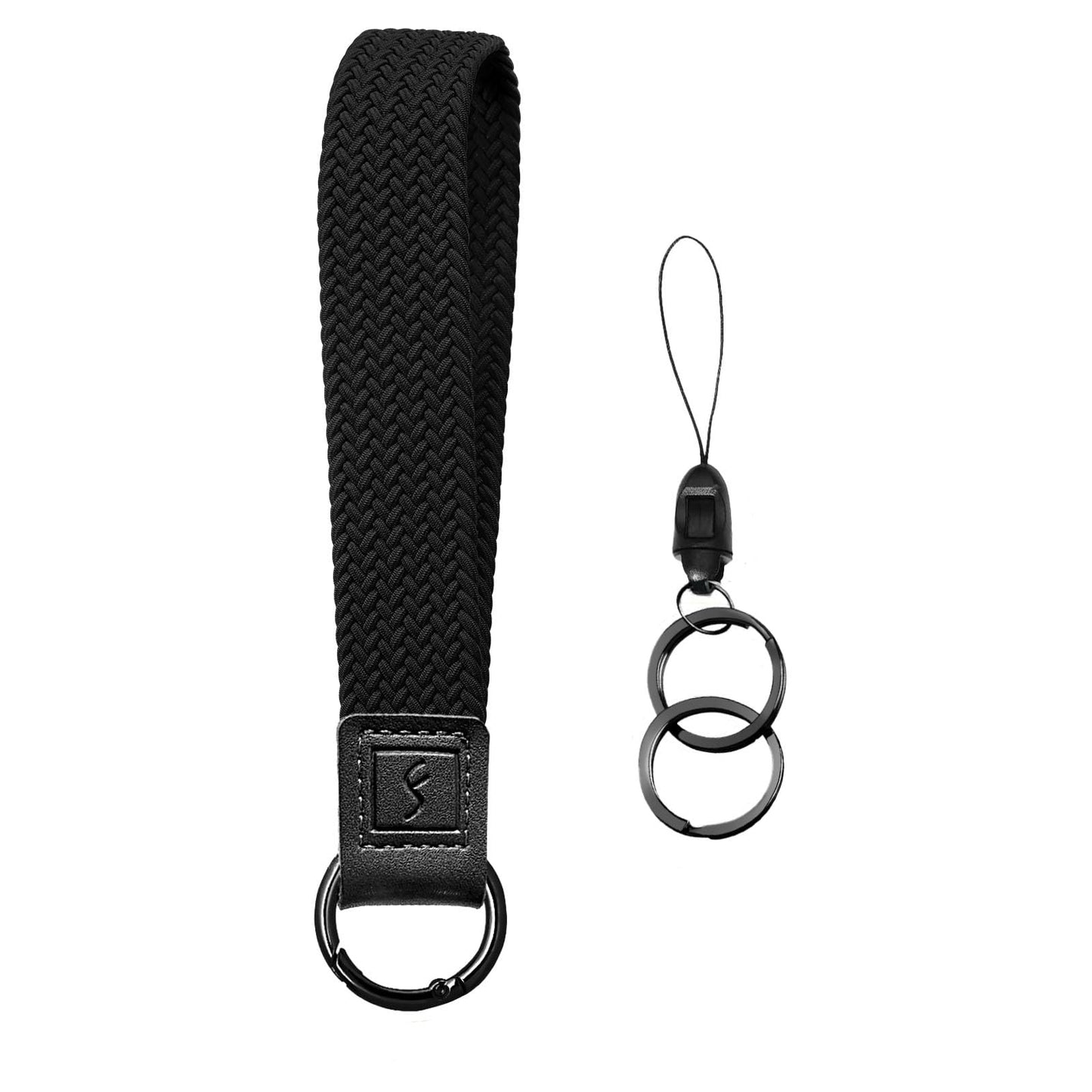 Fishent Stretchy Key Chain, Cute Keychain Wristlet, Upgraded Woven Wrist Lanyard for Keys, Key Chains for Women Men Car Keys ID Badges Card Wallet Phone, Black