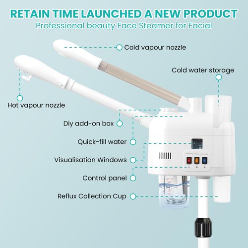 Retain time face steamer for hot and cold, Face Steamer with More Steam, Adjustable Height for Face Steamer Suitable for Personal Home and Professional Personal Care Places, Moisturizing or Hydrating.