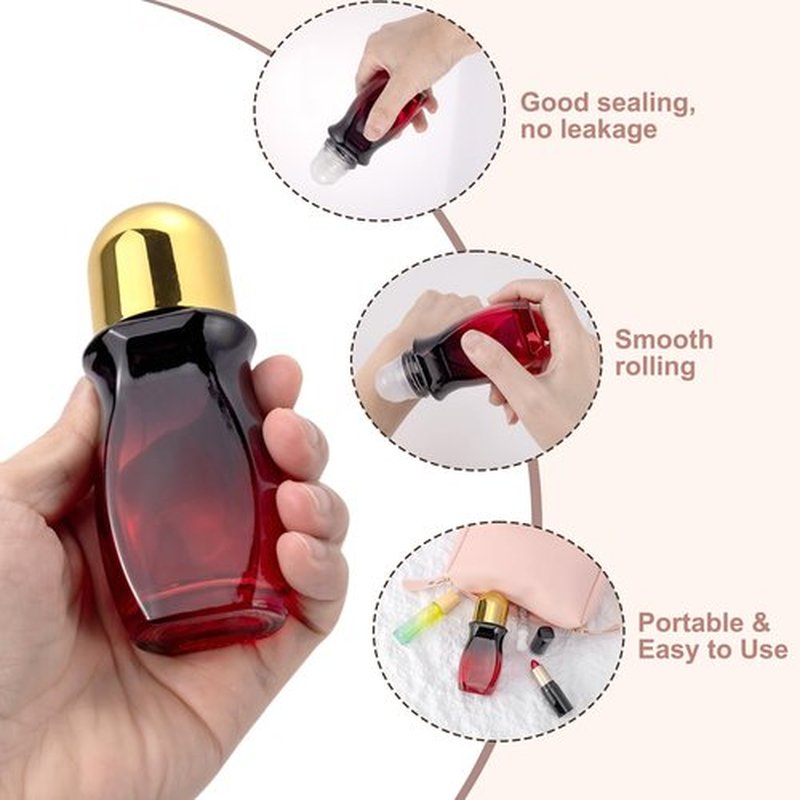 Kesell 2Pcs Glass Roller Bottles 50 ml Gradient Red Roll on Bottle with Plastic Roller Ball and Opener Empty Roller Ball Deodorant Container for Essential Oils, Perfume (Gold Lid)