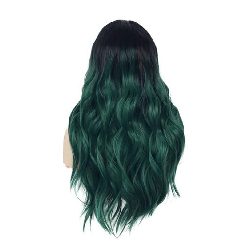 Wiwige Long Curly Wavy Ombre Green Wigs for Women Synthetic Natural Middle Part Daily Party Halloween Cosplay Wig with Wig Cap 21"