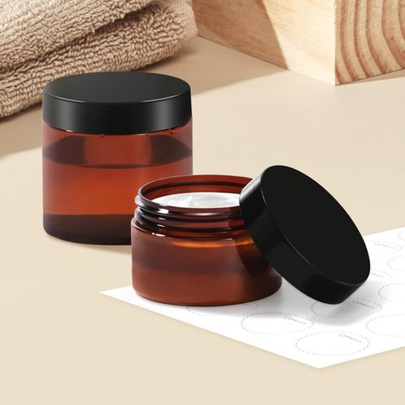 8 Pack 1 OZ Amber Plastic Jars with Lids Cosmetic Container, Elumeiro Small Round Cream Jar Refillable for Scrubs, Lotion, Powder, ointment, Makeup, Food Storage, Slime