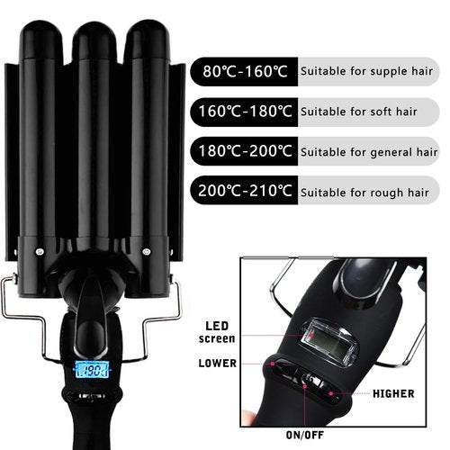 SISROL 3 Barrel Curling Iron Wand, 1 Inch Ceramic Tourmaline Triple Barrel Hair Waver Curling Iron with LCD Temperature Display, Dual Voltage Crimping Iron Hair Curling Wand