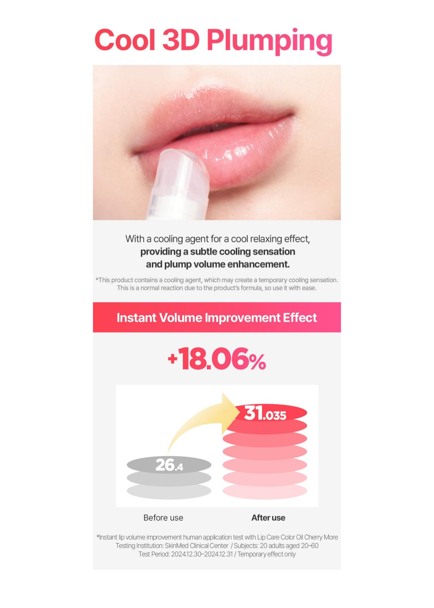 Lip Care Color Oil 0.34 Fl Oz, Vegan Tinted Lip Oil with Jelly Massager for Dry Lips, Hydrating & Cooling Lip Treatment, Long-Lasting Glow & Volume, Korean Lip Oil, BeginS (Cherry More)