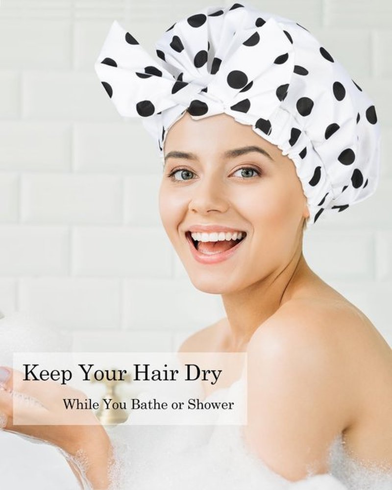 Luvruitaky Shower Cap Luxury Shower Caps for Women Reusable Waterproof Hair Cap for Shower with Adjustable Bowknot Hair Bath Cap (White)