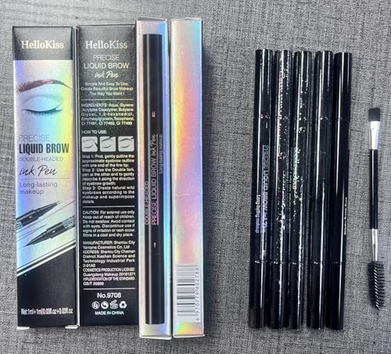 9708 2-Tip Double-Ended Eyebrow Pen, 2-in-1, with Eyebrow Brush. Waterproof and Sweat Proof,Precise Liquid Brow, 5 Shades, Long-Lasting (1#Light Brown)