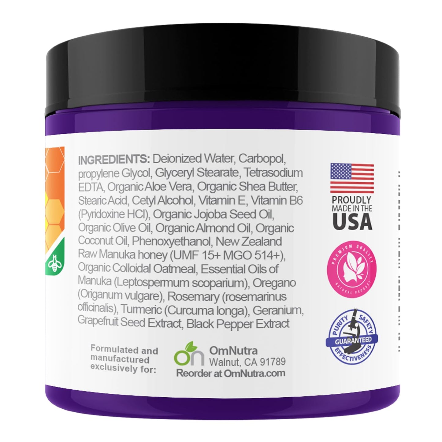 OmNutra New Zealand Manuka Honey Cream - 4OZ Medical Grade Manuka Honey Ointment UMF 15+ MGO 514+ for Eczema Psoriasis Rosacea Care with Colloidal Oatmeal