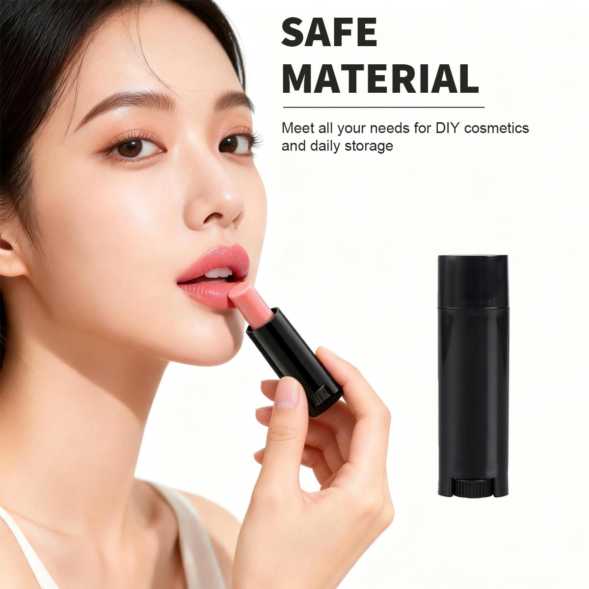 erioctry 4.5g 0.15oz Empty Refillable Plastic DIY Lipstick Lip Balm Lip Gloss Tubes Holder Containers Oval Deodorant Crayon Tube Pipe Bottle Case (50pcs, Black)