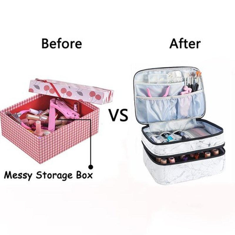 LYFFXYH Nail Polish Carrying Case -Holds 30 bottles(15ml-0.5fl.oz)，Nail Polish Bag organizer, Double-layer Storage Bag for Nail Polish and Manicure Set, Cosmetic Travel Cases(White)