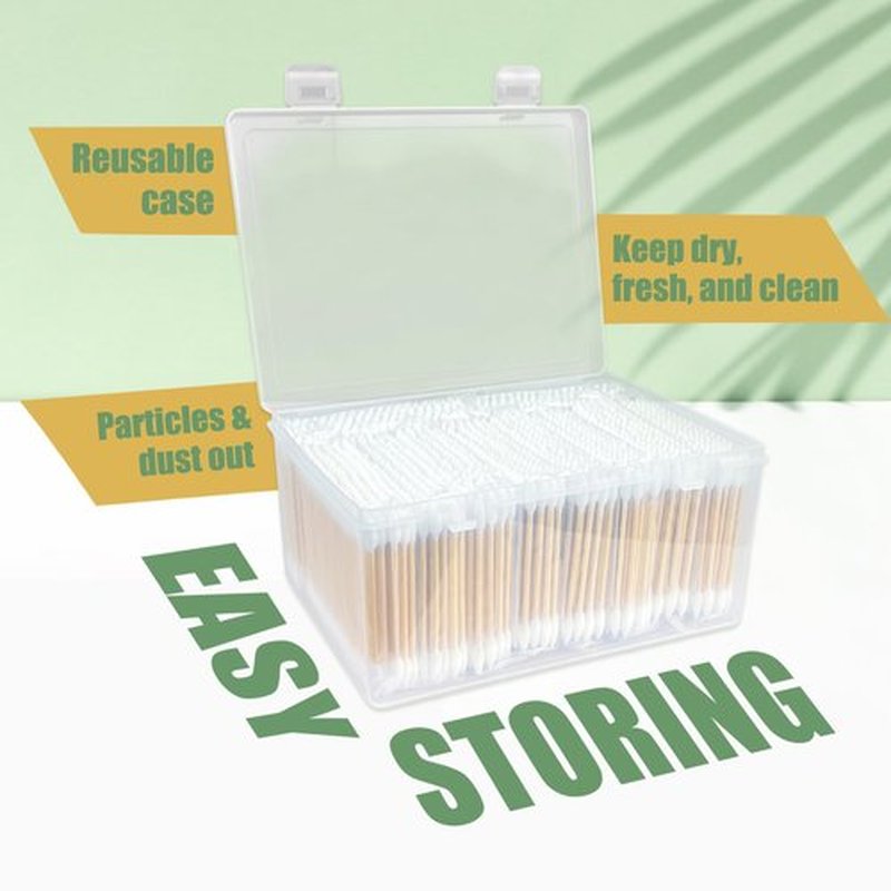 1000 Precision Tip Bamboo Cotton Swabs – Biodegradable & Organic Cotton Buds with Precision Tips – Eco-Friendly Wooden Swabs for Makeup, Cleaning, Crafts, and Baby Care