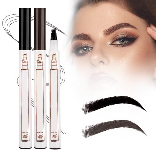 Microblading Eyebrow Pencil,2025 NEW Microblading Eyebrow Pen with 4 Tip Eye Brow Pen,Natural Makeup Fine Stroke Magic Eyebrow Pencil Stay on All Day（Dark Brown+Black）