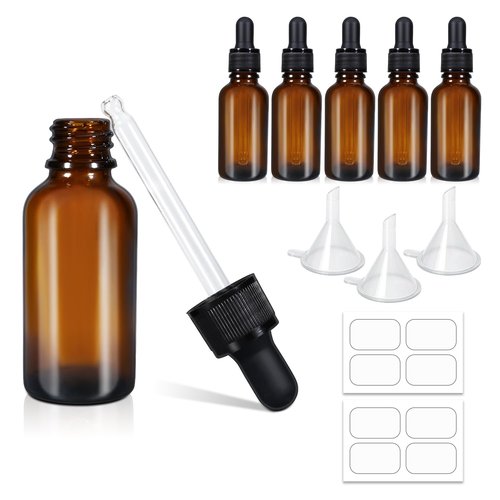 UMETASS Amber Glass Dropper Bottle 1oz with Glass Pipette, 30ml Glass Eye Dropper Bottles Leakproof Glass Tincture Bottles for Travel Essential Oils (6 Pack)