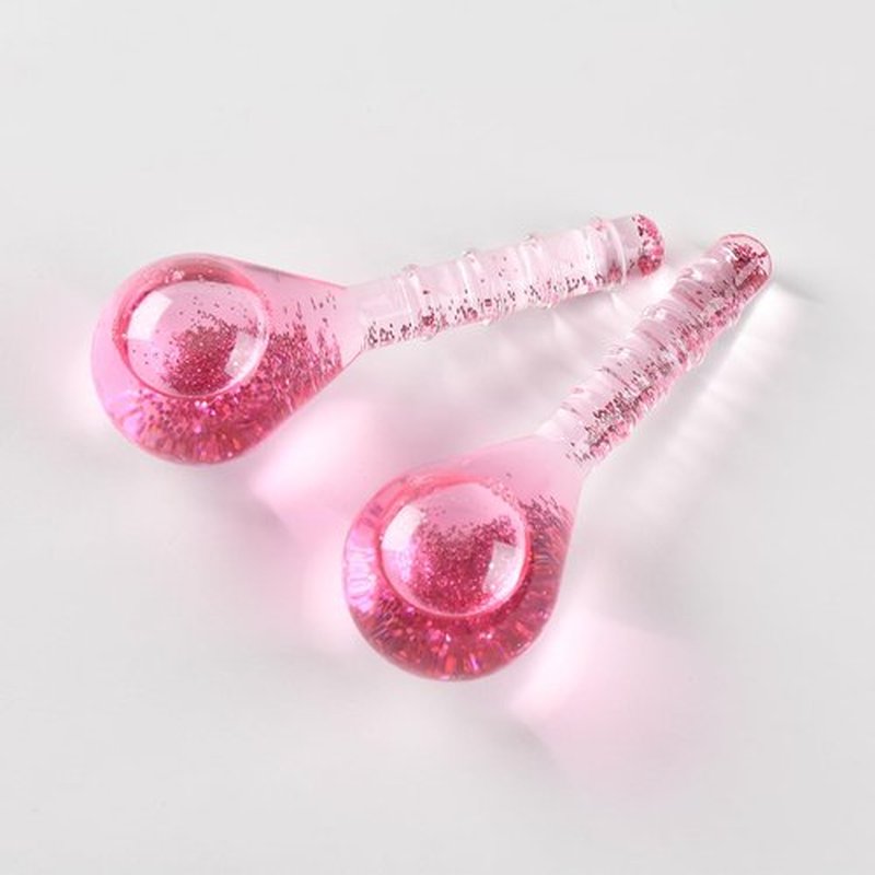 Ice Globes for Face Eye, Facial Ice Globes Cooling Ball Sculpting Beauty Tool, Skin Care Icy Roller Reduce Eye Puffy Rednes Wrinkles, Frozen Globes Cryo Stick for Home Spa Relax, Glitter Pink