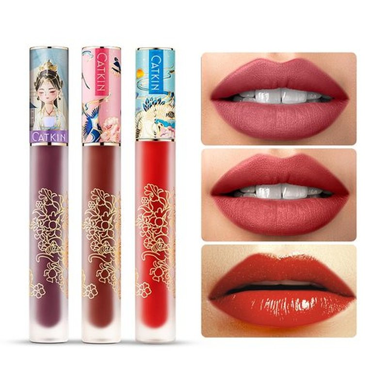 Catkin Semi Matte Liquid Lipstick Lip Gloss for Women Tinted High Pigmented, Waterproof Long Lasting Moisturizing Smooth Velvet Effect 3pcs 01