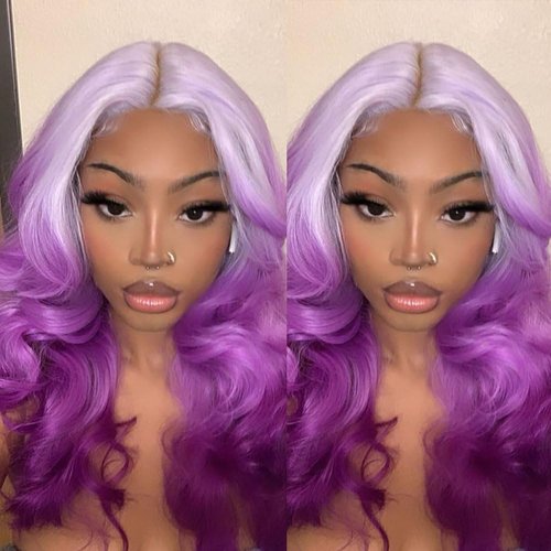 TOZIKA Long Wavy Purple Wigs for Women Synthetic Ombre Purple Curly Wavy Wig 26 Inch Middle Part Heat Resistant Wig for Daily Party Use (Ombre Purple)