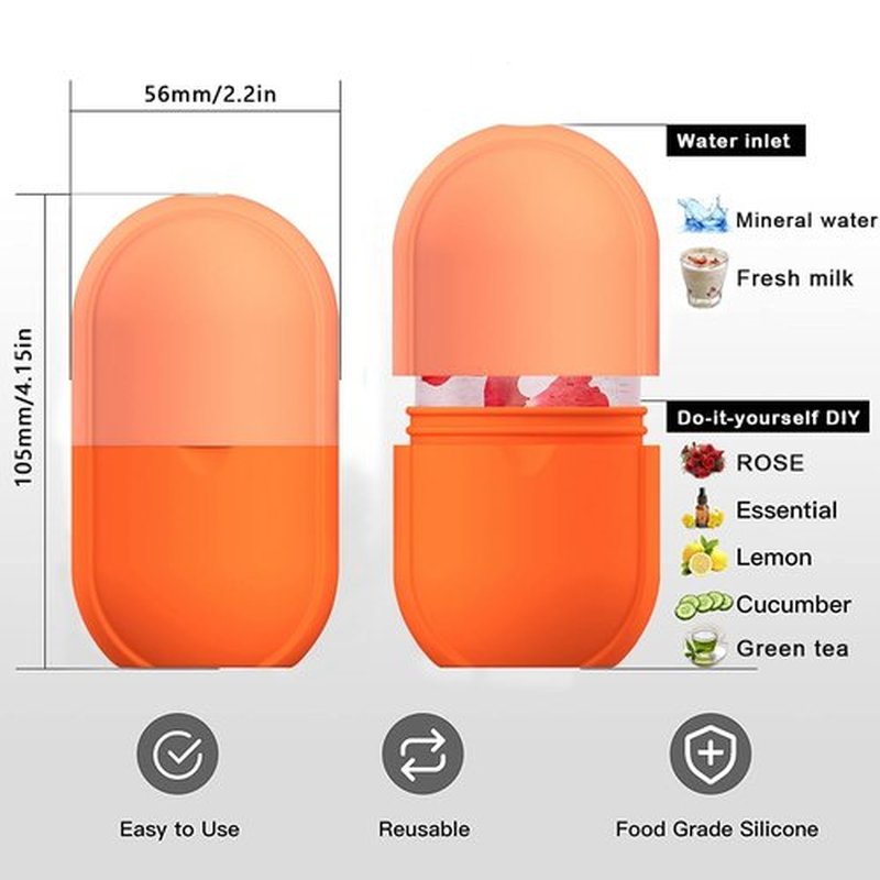 KOGITI Ice Mold for Face, Ice Roller for Face & Eye, Beauty Facial Ice Rollers Ice Holder Mold Face Puffiness Relief Massage Skin Care Tools, Ice Facial Cube (New-Orange)