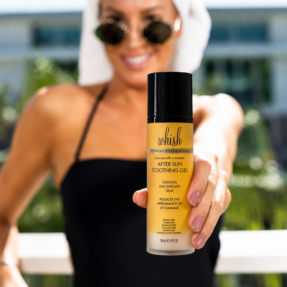 Whish Coconut Milk + Verbena After Sun Soothing Gel - Soothes Sun Exposed Skin, Reduces the Appearance of UV Damage, Moisturizes & Corrects with Aloe & Manuka Honey, 5 fl oz