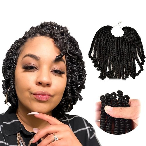 Niseyo Pre twisted Bob Spring Twist Hair 6 Inch 7 Packs Short Pre-looped Crochet Braid (1B/Natural Black)