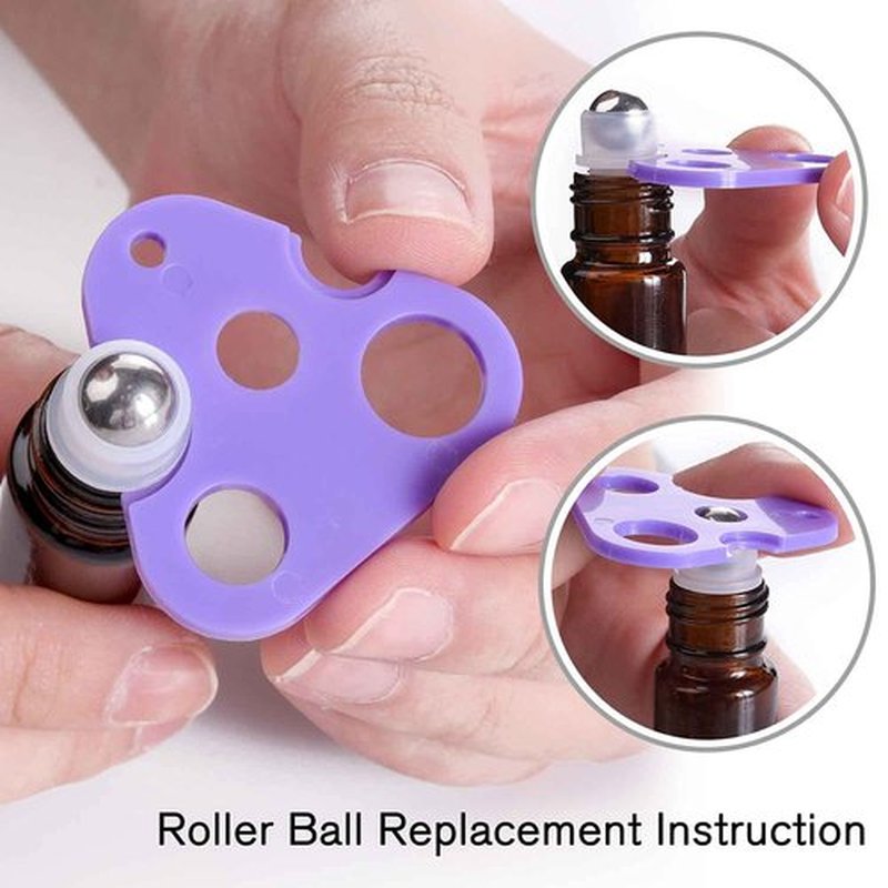 PrettyCare Essential oil Roller Bottles for Oils 10ml Glass Amber Perfume Bottles Empty with Extra Roller Balls, Opener, Funnel, Pipette, Labels, 4pack Roll on Bottles