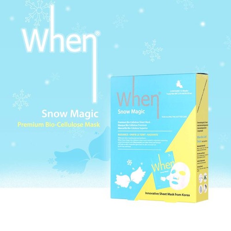 Radiance Bio-Cellulose Facial Sheet Mask - When Beauty Snow Magic Face Premium Korean Skincare Fine Line Wrinkles Reduce Intensive Hydration Soothing Protection (12 pcs set)