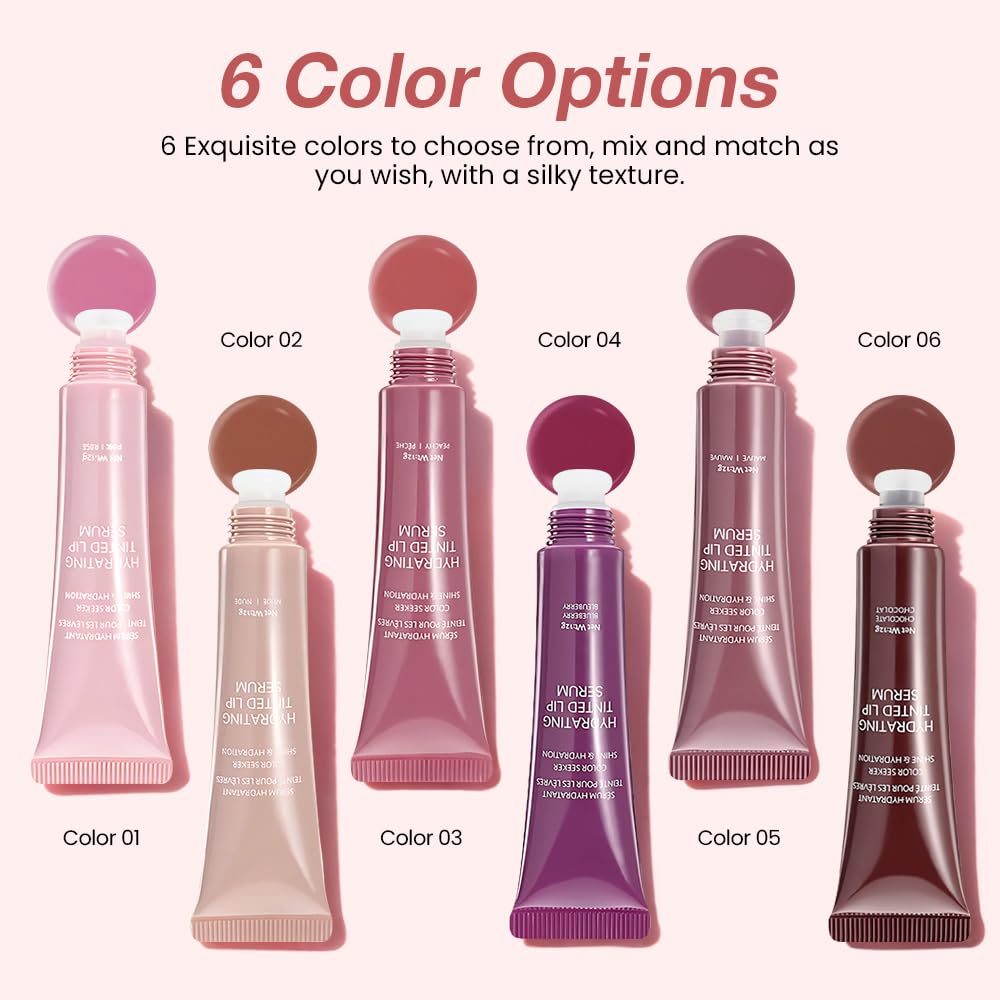 FeiCuiYun 2Pcs Lip Tinted Glowy Balm Hydrating Tinted Lip Serum Lip Gloss, Ultra-Hydrating Natural Vegan Lip Balm, Sheer-Tinted Shine & Hydration, Soothes & Softens Dry Lips Skincare 03+04