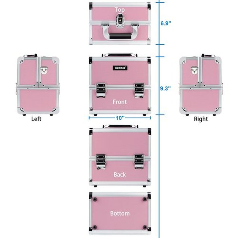 OUDMAY Makeup Case - Professional Portable Aluminum Cosmetics Storage Box With Locks and 2-Deck Folding Trays Pink Diamond