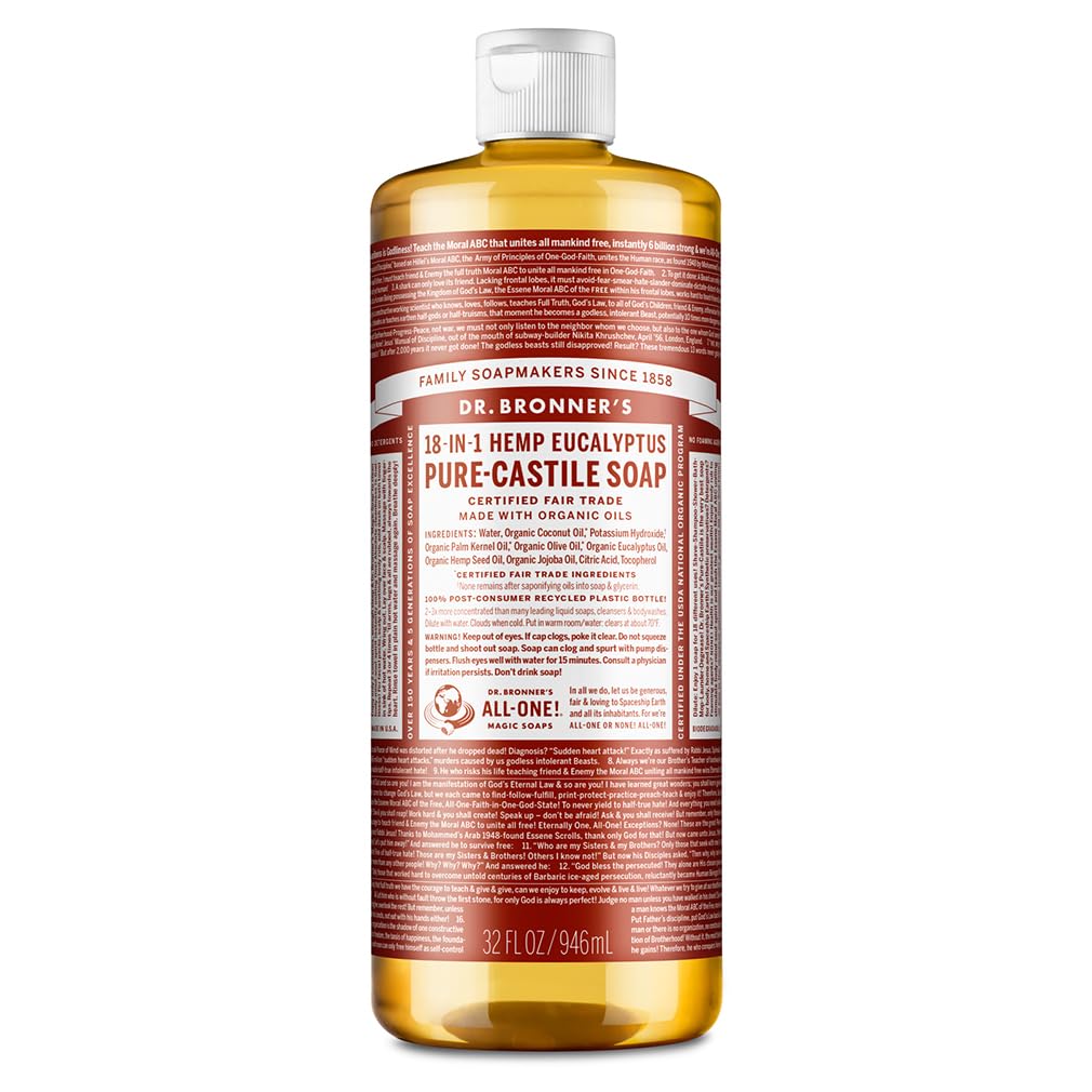 Dr. Bronner's Eucalyptus Pure-Castile Liquid Soap - 32 oz Organic, Vegan, 18-in-1 Uses