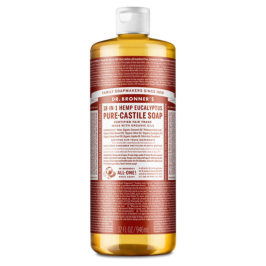 Dr. Bronner's Eucalyptus Pure-Castile Liquid Soap - 32 oz Organic, Vegan, 18-in-1 Uses