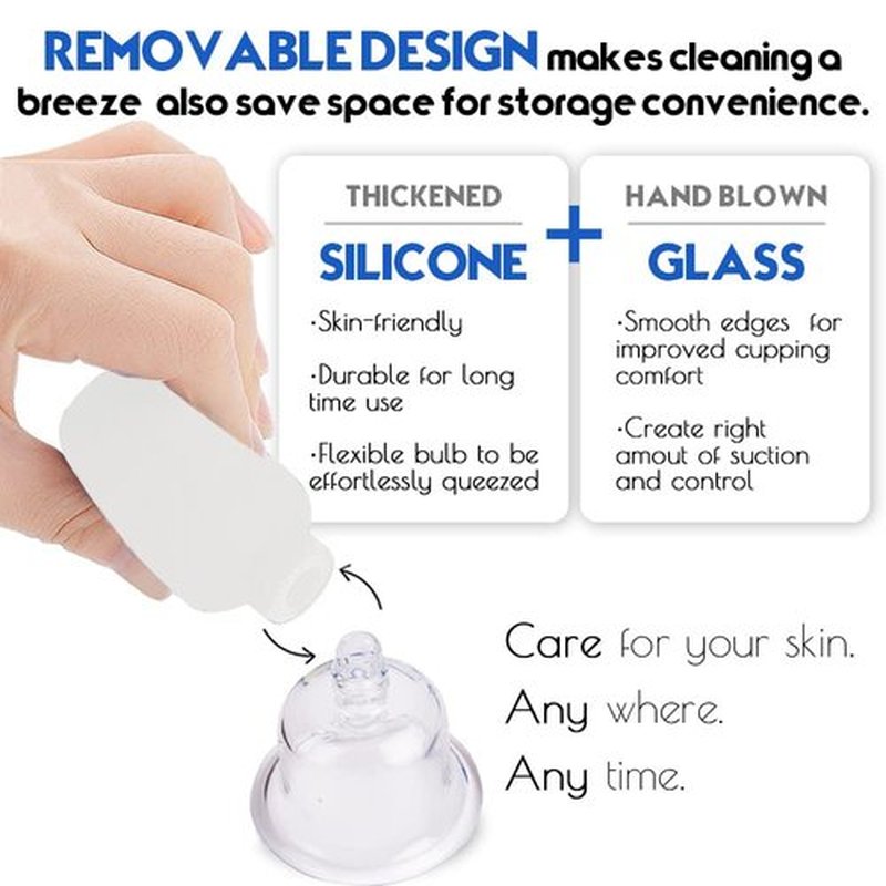 4 PCS Glass Facial Cupping Set | Silicone Vacuum Suction | Cupping Massage Therapy | A Kit For Anti Cellulite, Anti Wrinkle and Instantly Ageless Skin | For Eyes, Face and Body(White)