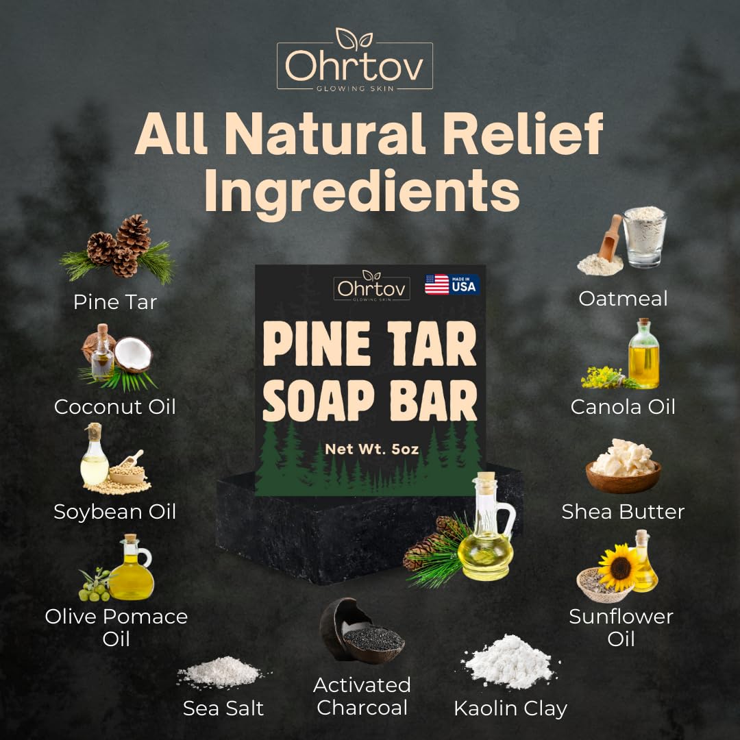 Pine Tar Soap – Natural Pine Tar Soap Bar for Men – Cleansing Bar for Acne, Eczema, Psoriasis & Itch Relief – Face & Body Wash with Activated Charcoal & Colloidal Oatmeal – Men’s Wash Made in the USA