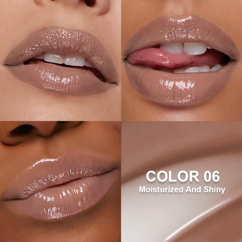HHLTOH Summer Lip Butter Lip Balm Glow Reviver Lip Gloss, Melting Lip Serum, Ultra-Hydrating Natural Vegan Lip Balm, Sheer-Tinted Shine & Hydration, Soothes & Softens Dry Lips (06# Nude Brown)
