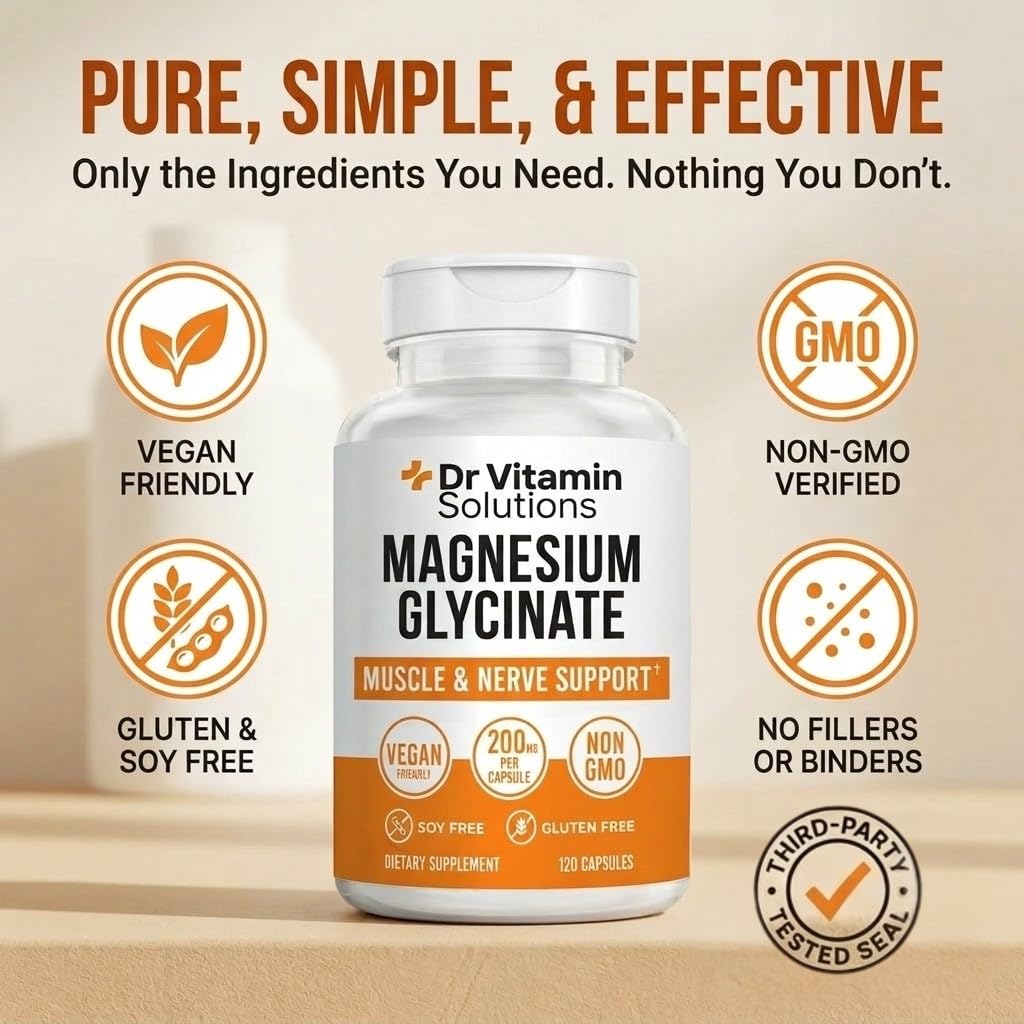 Magnesium Glycinate 200mg High Absorption Chelated Magnesium Supplement for Sleep, Stress, Muscle & Nerve Support, Calm & Relaxation - Vegan, Non-GMO, Gluten & Soy Free - 120 Capsules 4 Month Supply