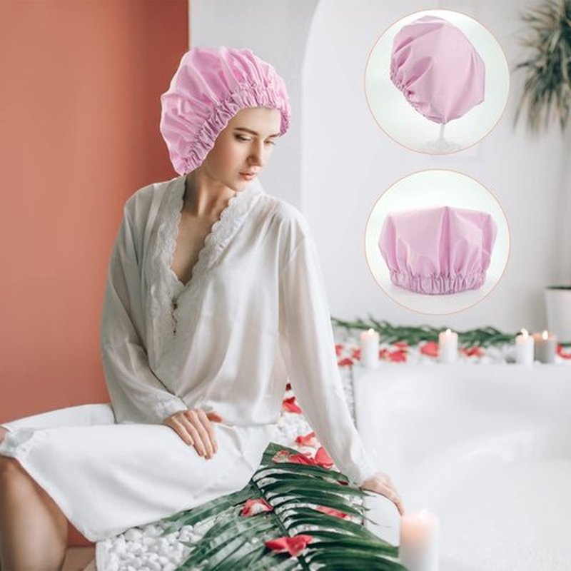 Reusable Shower Cap for Women, Large Waterproof Shower Bonnet Washable Elastic Band Bath Hair Hat for Long Hair, Braids(Green&Purple)