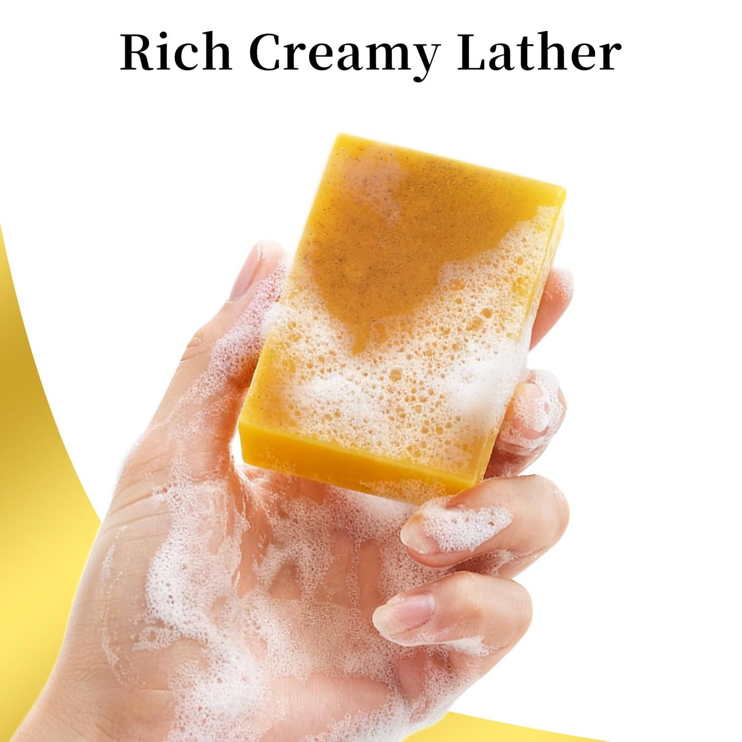DOXOLATO Lemon Turmeric Soap Bars for Face Body - Improve Skin Texture Turmeric Soap Bar with African Net Sponge, 4 Bars
