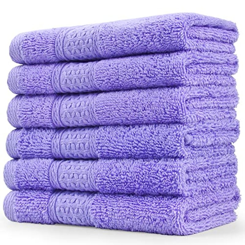 Cleanbear Wash Cloths Cotton Facecloths, Large Face Cloths 6 Ultra-Soft Washcloths for Bathroom and Guestroom, Fade-Resistant Face Towels 13 by 13 Inches (Lavender)