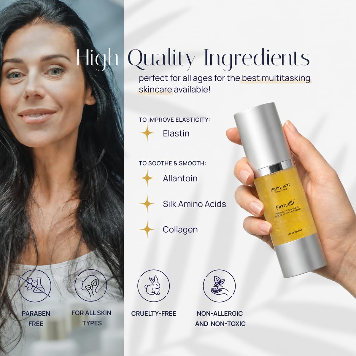 Distinction Anti-Aging Face & Eye Serum with Collagen & Elastisome, 1 oz
