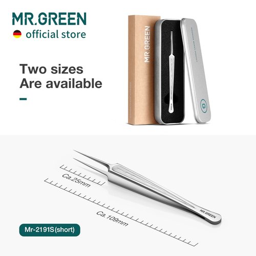 MR.GREEN Ingrown Hair Tweezers Needle Nose Pointed Tips Tweezers For Eyebrows Splinters Blackhead Removal Acne Clip Extractor (Short)