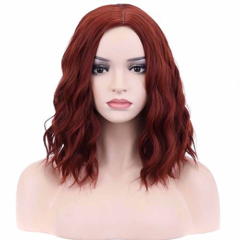 RightOn 14 Inches Red Copper Wig Short Curly Wig Dark Orange Wig Short Wig Women Wigs Red Brown Wig Shoulder Length Wigs with Wig Cap