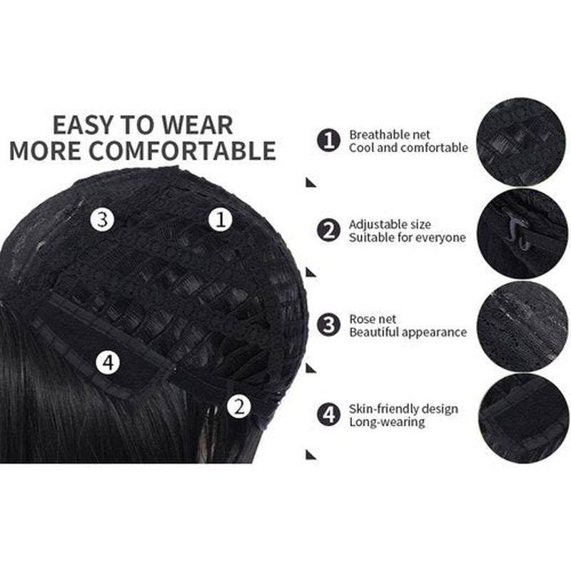 BERON 12 Inches Black Wig Short Straight Bob Wig Black Bob Wigs Heat Resistant Synthetic Wigs with Wig Cap
