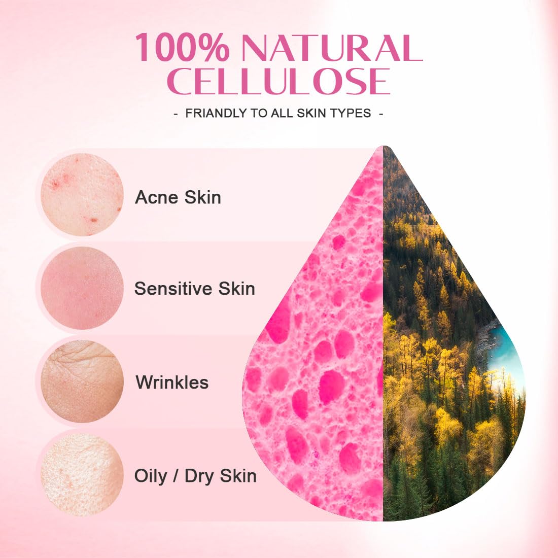 UNIMADE 120-Count Compressed Facial Sponges, Face Sponges for Cleansing, 100% Natural Cellulose Cosmetic Spa Scrub for Makeup Removal, Exfoliating Mask, Skin Massage - Pink