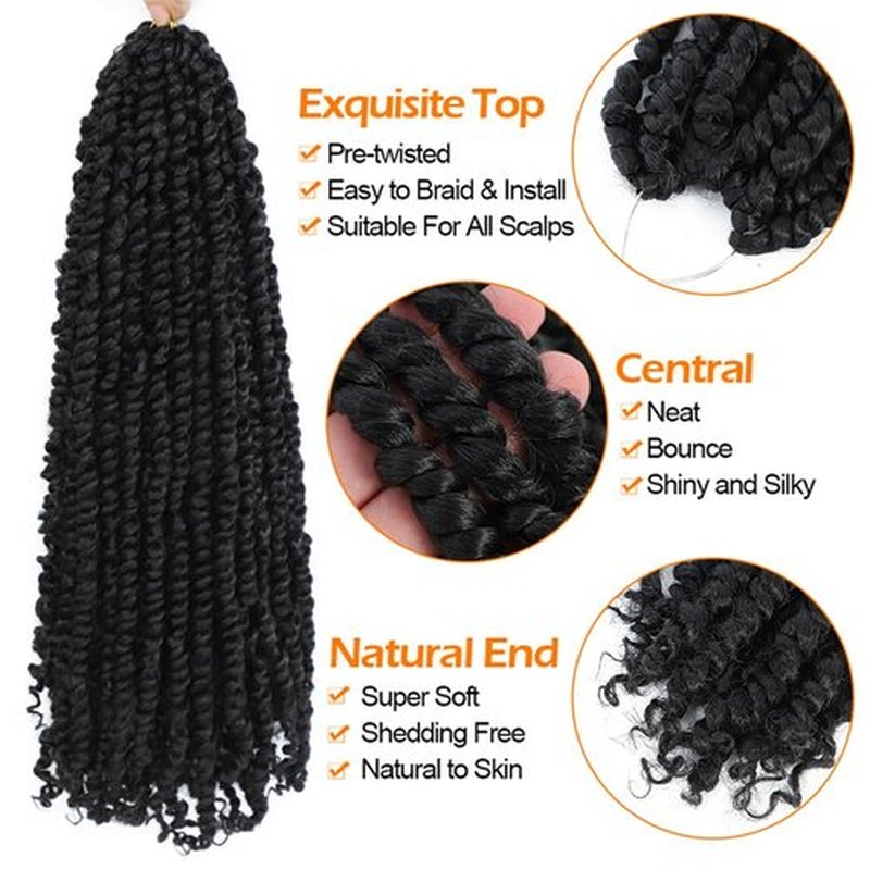 Felek Passion Twist Crochet Hair 6-24inch 8 Packs Pre Looped Twist Crochet Hair For Black Women Natural Soft Pre Twisted Passion Twist Crochet Hair (1B, 18inch)