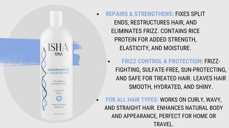 ISHA DNA Keratin Treatment System Conditioner - Sulfate and Parabens Free - Perfect for Keratin Treated Hair - Keratin and Coconut Oil Infused Conditioner - For All Types of Hair. (32 Fl oz.)