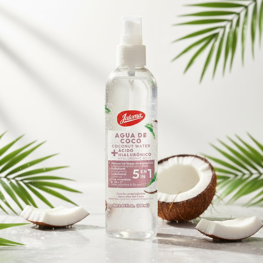 Jaloma Agua de Coco, Coconut Water with Hyaluronic Acid, Moisturizing Blurs Expression Lines, 2 Pack, 8.45 Fl Oz Each Bottle